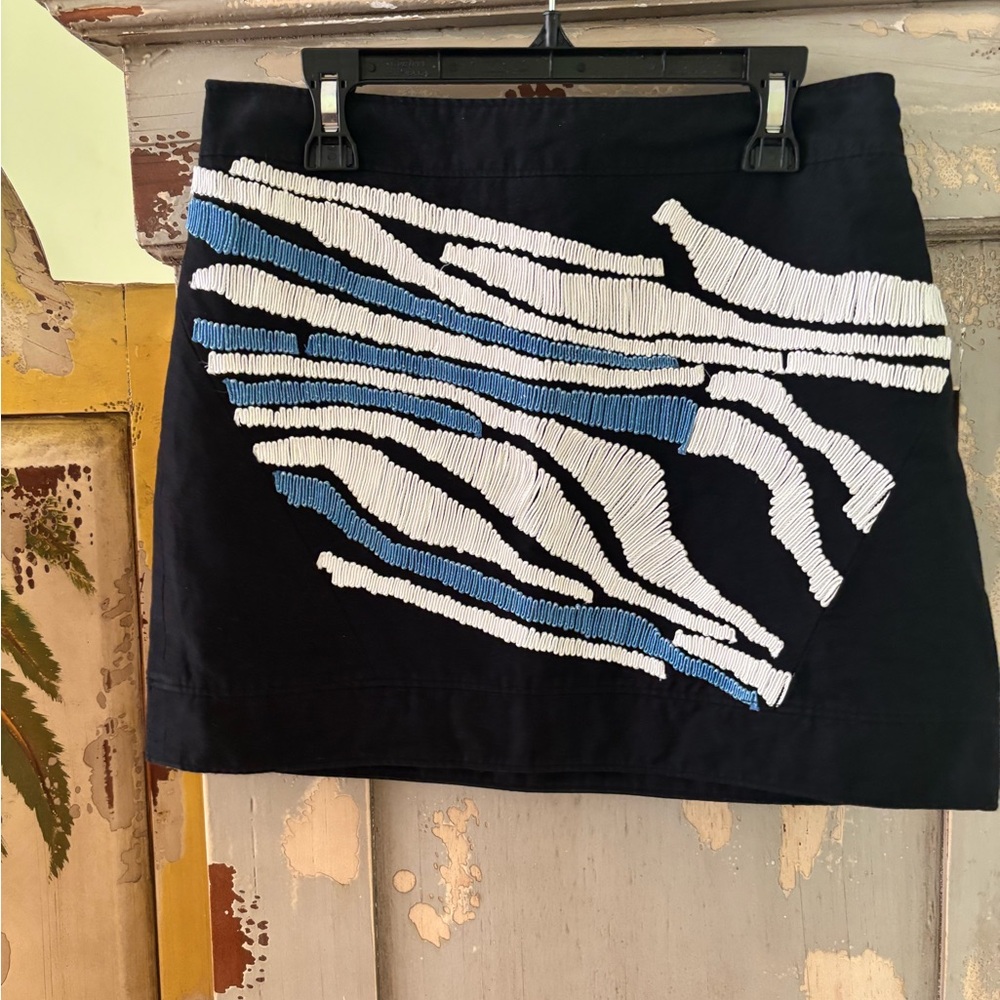 Tibi Black and Blue Striped Mini Skirt